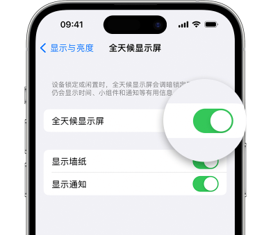 聊城苹果15预约维修分享iPhone15如何设置全天候显示屏幕可见 